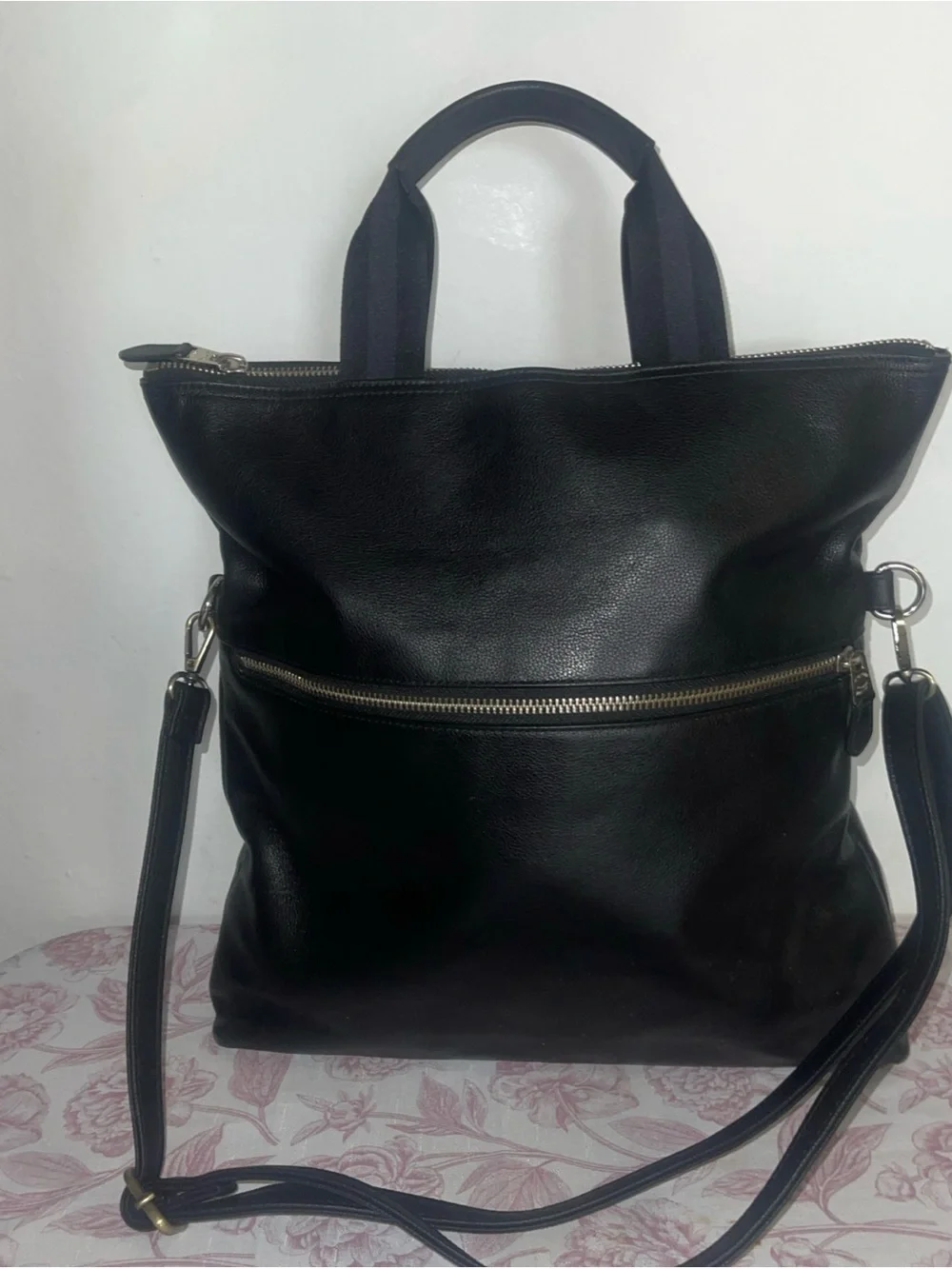 COACH LEATHER CHARLES FOLDOVER TOTE BAG UNISEX  BLACK - Picture 2 of 16